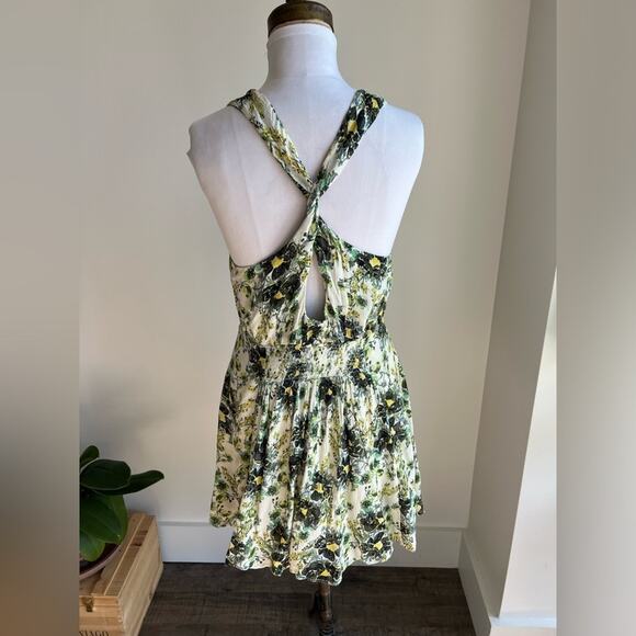 FREE PEOPLE WASHED ASHORE FLORAL PRINT DRESS IVORY GREEN SIZE MEDIUM - Picture 5 of 8